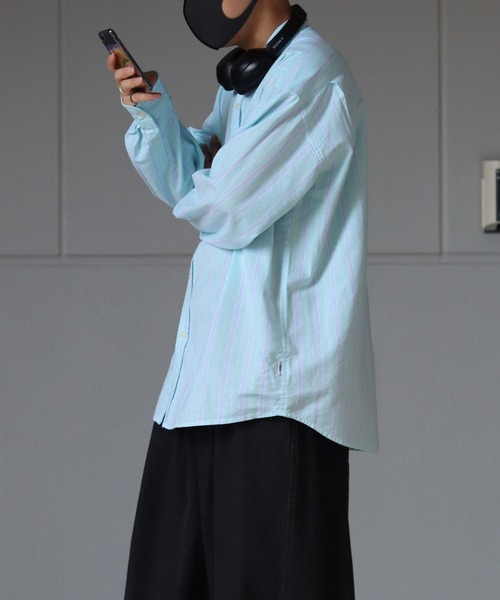 ILL'S（イルズ）の「オックス 無地 / ストライプ ビッグシルエット長袖シャツ【ILL'S】（シャツ/ブラウス・メンズ・ホワイト/ネイビー/サックスブルー/グリーン系その他/ブルー系その他/イエロー系その他・FREE）」の12枚目の写真
