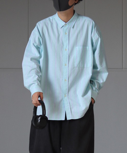 ILL'S（イルズ）の「オックス 無地 / ストライプ ビッグシルエット長袖シャツ【ILL'S】（シャツ/ブラウス・メンズ・ホワイト/ネイビー/サックスブルー/グリーン系その他/ブルー系その他/イエロー系その他・FREE）」の7枚目の写真