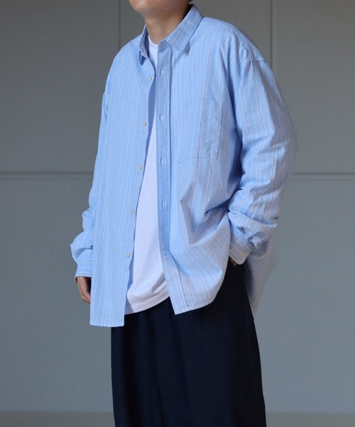 ILL'S（イルズ）の「オックス 無地 / ストライプ ビッグシルエット長袖シャツ【ILL'S】（シャツ/ブラウス・メンズ・ホワイト/ネイビー/サックスブルー/グリーン系その他/ブルー系その他/イエロー系その他・FREE）」の22枚目の写真