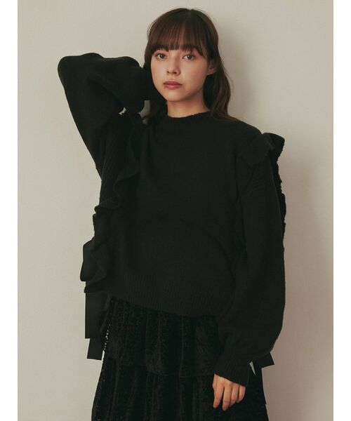 merry jenny（メリージェニー）の「サイドリボンニット（ニット/セーター・レディース・ブラック/レッド/アイボリー・FREE）」の2枚目の写真