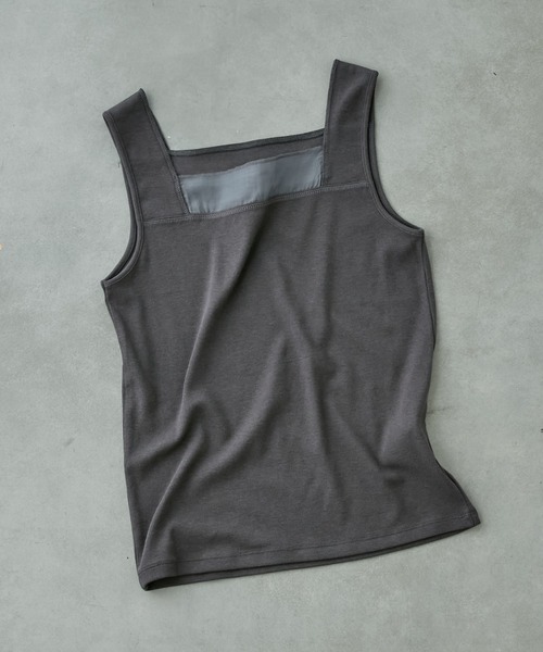 COLLAGE GALLARDAGALANTE(コラージュガリャルダガランテ)の「前後2WAY/ジャケットとの相性がいい/スクエアシアー切替タンク/手洗い可(タンクトップ・レディース・ホワイト/ブラック/チャコールグレー/ライトグレー・FREE)」の1枚目の写真
