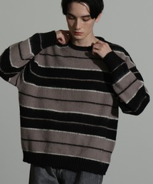 MOHAIRLIKE OVERSIZED BORDER KNIT/5Gモヘアライクニットボーダーオーバーサイズクルーセーター