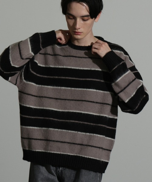 Art re A select(アトリエセレクト)の「MOHAIRLIKE OVERSIZED BORDER KNIT/5Gモヘアライクニットボーダーオーバーサイズクルーセーター(ニット/セーター・メンズ・ブルー系その他/ブラック系その他/グリーン系その他/パープル系その他/ブラック×ブルー・M/L)」の2枚目の写真