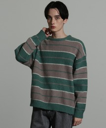 MOHAIRLIKE OVERSIZED BORDER KNIT/5Gモヘアライクニットボーダーオーバーサイズクルーセーター
