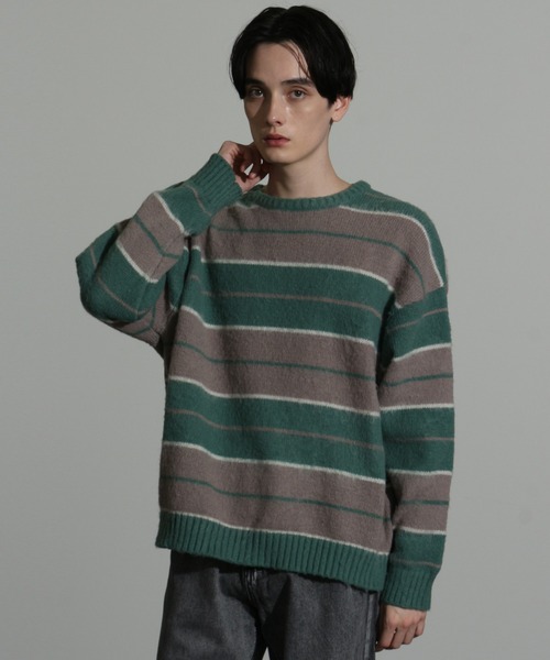 セール】MOHAIRLIKE OVERSIZED BORDER KNIT/5Gモヘアライクニット 