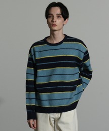 MOHAIRLIKE OVERSIZED BORDER KNIT/5Gモヘアライクニットボーダーオーバーサイズクルーセーター