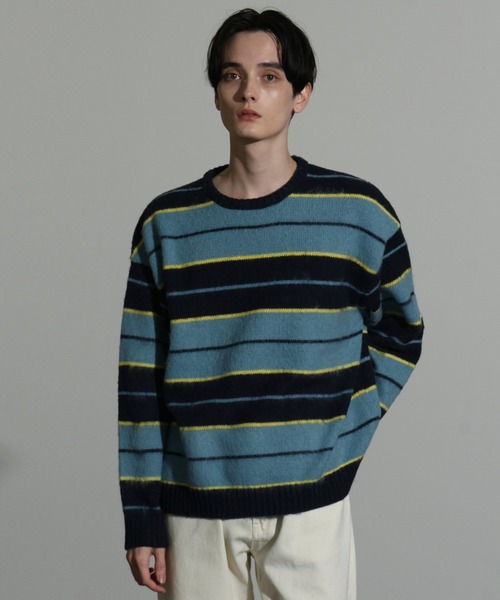 Art re A select(アトリエセレクト)の「MOHAIRLIKE OVERSIZED BORDER KNIT/5Gモヘアライクニットボーダーオーバーサイズクルーセーター(ニット/セーター・メンズ・ブルー系その他/ブラック系その他/グリーン系その他/パープル系その他/ブラック×ブルー・M/L)」の4枚目の写真