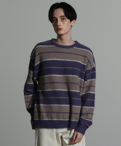 Art re A select(アトリエセレクト)の「MOHAIRLIKE OVERSIZED BORDER KNIT/5Gモヘアライクニットボーダーオーバーサイズクルーセーター(ニット/セーター・メンズ・ブルー系その他/ブラック系その他/グリーン系その他/パープル系その他/ブラック×ブルー・M/L)」の5枚目の写真