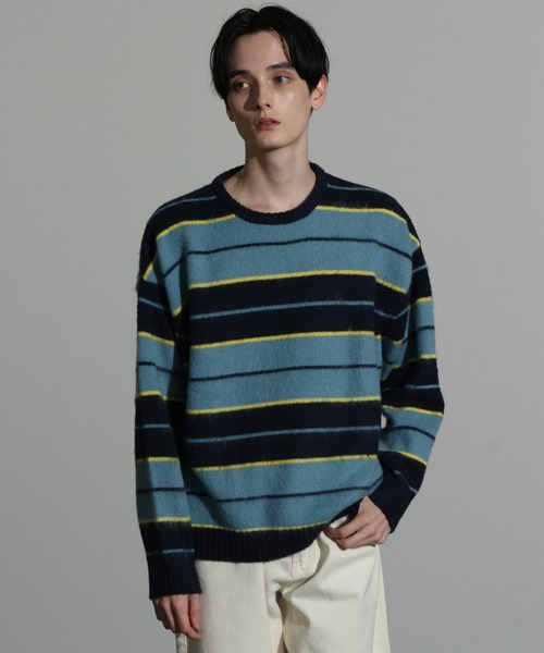 Art re A select(アトリエセレクト)の「MOHAIRLIKE OVERSIZED BORDER KNIT/5Gモヘアライクニットボーダーオーバーサイズクルーセーター(ニット/セーター・メンズ・ブルー系その他/ブラック系その他/グリーン系その他/パープル系その他/ブラック×ブルー・M/L)」の9枚目の写真
