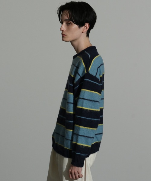 Art re A select(アトリエセレクト)の「MOHAIRLIKE OVERSIZED BORDER KNIT/5Gモヘアライクニットボーダーオーバーサイズクルーセーター(ニット/セーター・メンズ・ブルー系その他/ブラック系その他/グリーン系その他/パープル系その他/ブラック×ブルー・M/L)」の11枚目の写真