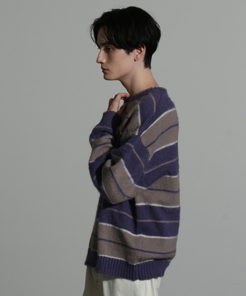 Art re A select(アトリエセレクト)の「MOHAIRLIKE OVERSIZED BORDER KNIT/5Gモヘアライクニットボーダーオーバーサイズクルーセーター(ニット/セーター・メンズ・ブルー系その他/ブラック系その他/グリーン系その他/パープル系その他/ブラック×ブルー・M/L)」の6枚目の写真