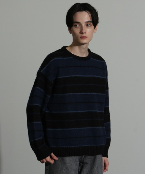 Art re A select(アトリエセレクト)の「MOHAIRLIKE OVERSIZED BORDER KNIT/5Gモヘアライクニットボーダーオーバーサイズクルーセーター(ニット/セーター・メンズ・ブルー系その他/ブラック系その他/グリーン系その他/パープル系その他/ブラック×ブルー・M/L)」の17枚目の写真