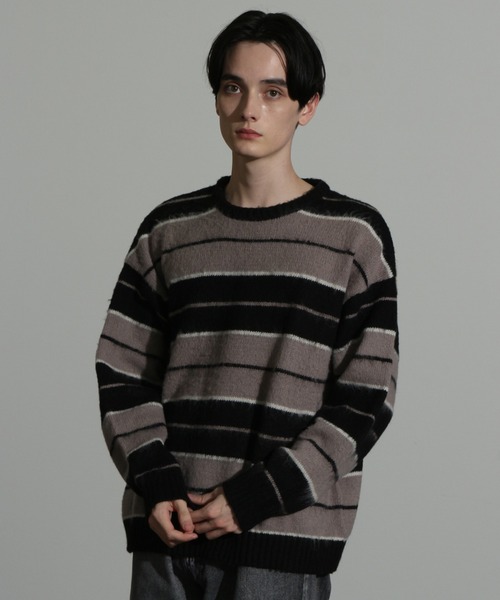 Art re A select(アトリエセレクト)の「MOHAIRLIKE OVERSIZED BORDER KNIT/5Gモヘアライクニットボーダーオーバーサイズクルーセーター(ニット/セーター・メンズ・ブルー系その他/ブラック系その他/グリーン系その他/パープル系その他/ブラック×ブルー・M/L)」の21枚目の写真