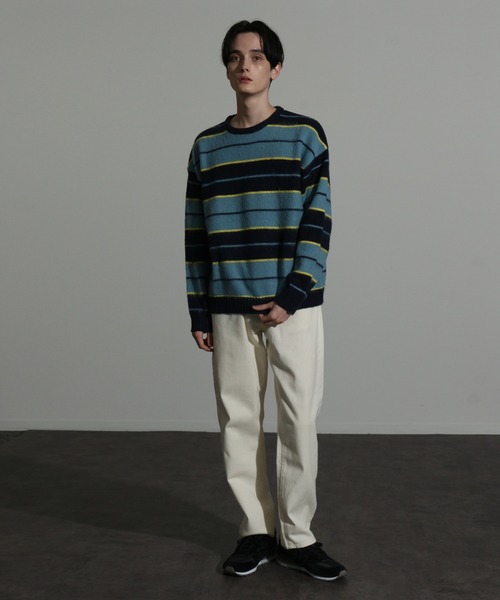 Art re A select(アトリエセレクト)の「MOHAIRLIKE OVERSIZED BORDER KNIT/5Gモヘアライクニットボーダーオーバーサイズクルーセーター(ニット/セーター・メンズ・ブルー系その他/ブラック系その他/グリーン系その他/パープル系その他/ブラック×ブルー・M/L)」の12枚目の写真