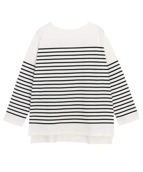 Pierrot(ピエロ)の「ボーダーチュニックルーズプルオーバー(Tシャツ/カットソー・レディース・ネイビー×ホワイト/ホワイト×グリーン/ホワイト×ブラック・LL/S/M/L)」の2枚目の写真