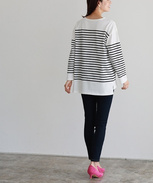 Pierrot(ピエロ)の「ボーダーチュニックルーズプルオーバー(Tシャツ/カットソー・レディース・ネイビー×ホワイト/ホワイト×グリーン/ホワイト×ブラック・LL/S/M/L)」の5枚目の写真