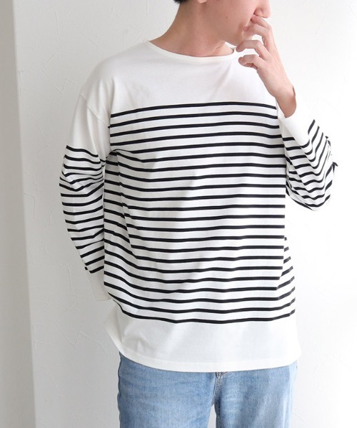 Pierrot(ピエロ)の「ボーダーチュニックルーズプルオーバー(Tシャツ/カットソー・レディース・ネイビー×ホワイト/ホワイト×グリーン/ホワイト×ブラック・LL/S/M/L)」の7枚目の写真