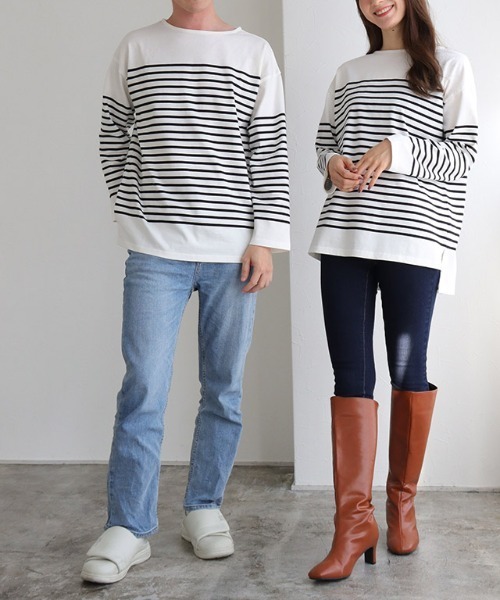 Pierrot(ピエロ)の「ボーダーチュニックルーズプルオーバー(Tシャツ/カットソー・レディース・ネイビー×ホワイト/ホワイト×グリーン/ホワイト×ブラック・LL/S/M/L)」の8枚目の写真