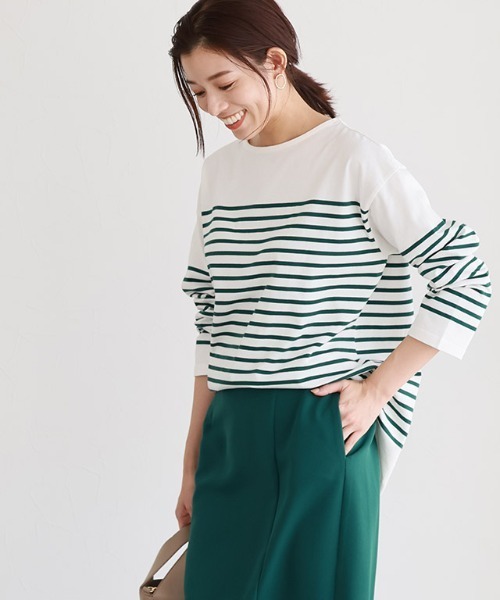 Pierrot(ピエロ)の「ボーダーチュニックルーズプルオーバー(Tシャツ/カットソー・レディース・ネイビー×ホワイト/ホワイト×グリーン/ホワイト×ブラック・LL/S/M/L)」の12枚目の写真