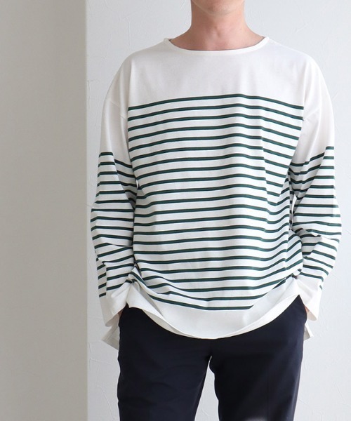 Pierrot(ピエロ)の「ボーダーチュニックルーズプルオーバー(Tシャツ/カットソー・レディース・ネイビー×ホワイト/ホワイト×グリーン/ホワイト×ブラック・LL/S/M/L)」の15枚目の写真