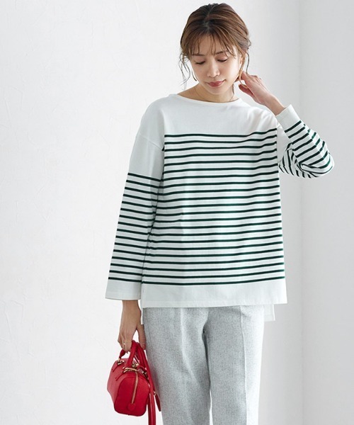 Pierrot(ピエロ)の「ボーダーチュニックルーズプルオーバー(Tシャツ/カットソー・レディース・ネイビー×ホワイト/ホワイト×グリーン/ホワイト×ブラック・LL/S/M/L)」の19枚目の写真