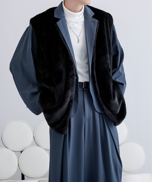 Ellno Loset（エルノロゼット）の「スムースファーベスト（ベスト・メンズ・ブルー系/ブラック/グレー・MEDIUM/LARGE）」の3枚目の写真