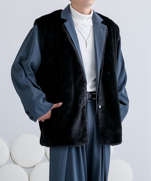 Ellno Loset（エルノロゼット）の「スムースファーベスト（ベスト・メンズ・ブルー系/ブラック/グレー・MEDIUM/LARGE）」の14枚目の写真