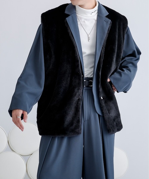 Ellno Loset（エルノロゼット）の「スムースファーベスト（ベスト・メンズ・ブルー系/ブラック/グレー・MEDIUM/LARGE）」の22枚目の写真