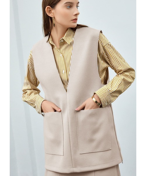 STYLE DELI（スタイルデリ）の「メルトン調ベスト（ベスト・レディース・チャコールグレー/ライトベージュ・FREE）」の13枚目の写真