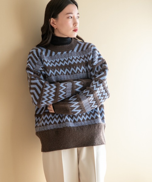 LOWRYS FARM（ローリーズファーム）の「ノルディックニットプルオーバーＬＳ 170930（ニット/セーター・レディース・ライトブルー/ブラック/ベージュ/ブルー・FREE）」の4枚目の写真