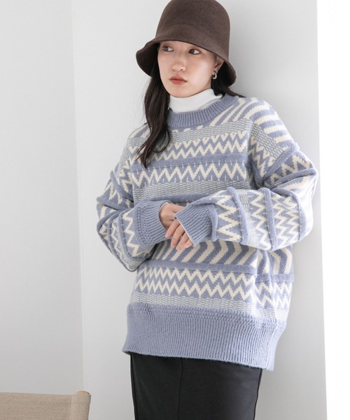 LOWRYS FARM（ローリーズファーム）の「ノルディックニットプルオーバーＬＳ 170930（ニット/セーター・レディース・ライトブルー/ブラック/ベージュ/ブルー・FREE）」の3枚目の写真