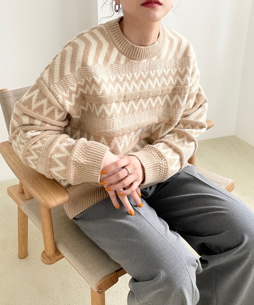 LOWRYS FARM（ローリーズファーム）の「ノルディックニットプルオーバーＬＳ 170930（ニット/セーター・レディース・ライトブルー/ブラック/ベージュ/ブルー・FREE）」の19枚目の写真