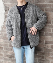 ノーカラーシャギーボア 無地ジップアップジャケット