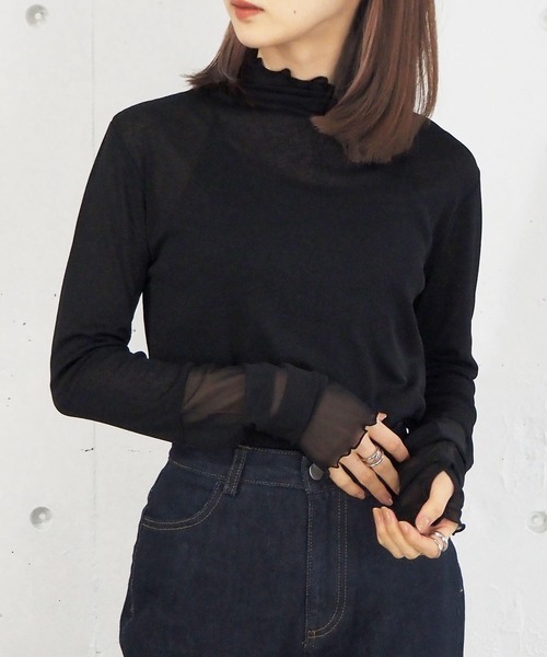 tiptop（ティップトップ）の「シアー袖先切り替えロンT（Tシャツ/カットソー・レディース・ブラック/オフホワイト/パープル・FREE）」の8枚目の写真