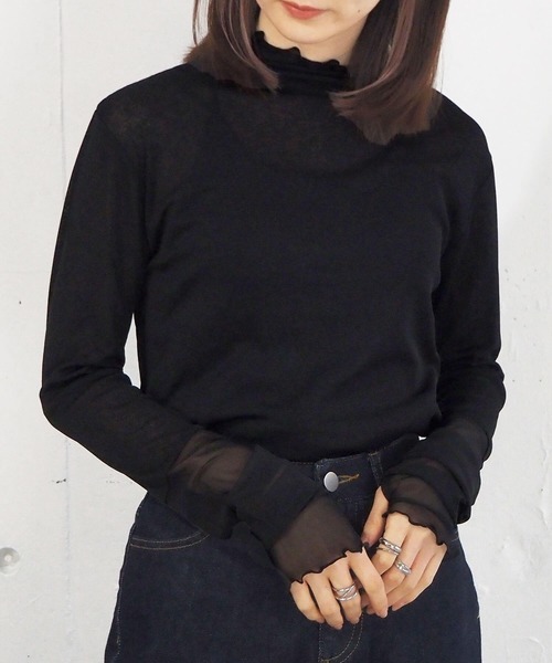 tiptop（ティップトップ）の「シアー袖先切り替えロンT（Tシャツ/カットソー・レディース・ブラック/オフホワイト/パープル・FREE）」の9枚目の写真