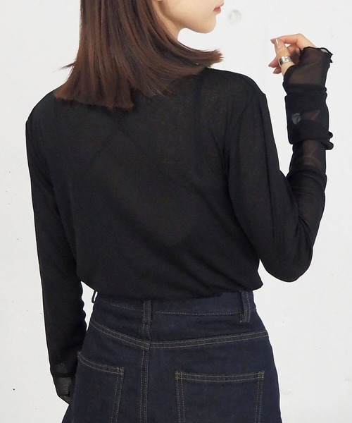 tiptop（ティップトップ）の「シアー袖先切り替えロンT（Tシャツ/カットソー・レディース・ブラック/オフホワイト/パープル・FREE）」の10枚目の写真