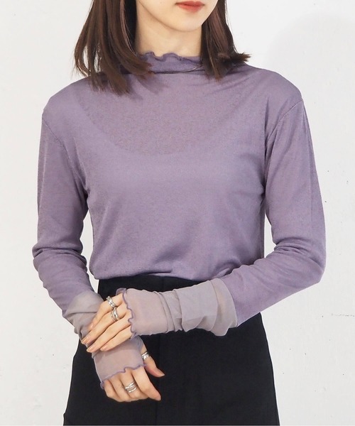 tiptop（ティップトップ）の「シアー袖先切り替えロンT（Tシャツ/カットソー・レディース・ブラック/オフホワイト/パープル・FREE）」の14枚目の写真