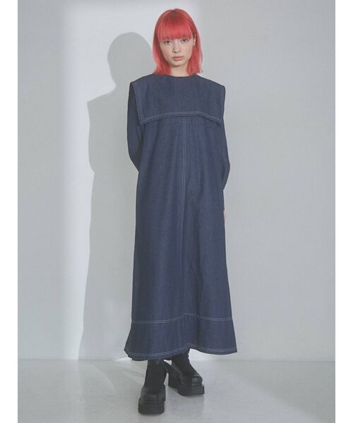 merry jenny(メリージェニー)の「デニムセーラーワンピース(ワンピース・レディース・インディゴブルー/ブラック・FREE)」の4枚目の写真