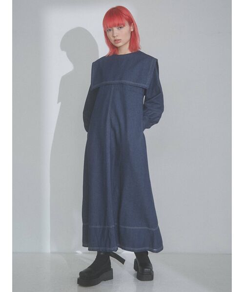 merry jenny(メリージェニー)の「デニムセーラーワンピース(ワンピース・レディース・インディゴブルー/ブラック・FREE)」の5枚目の写真