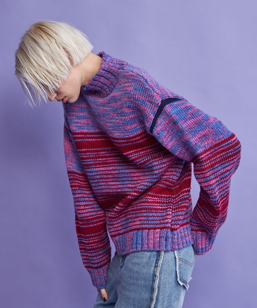 casane(カサネ)の「グラデーションラインニット(ニット/セーター・レディース・グレー/ピンク・FREE)」の6枚目の写真