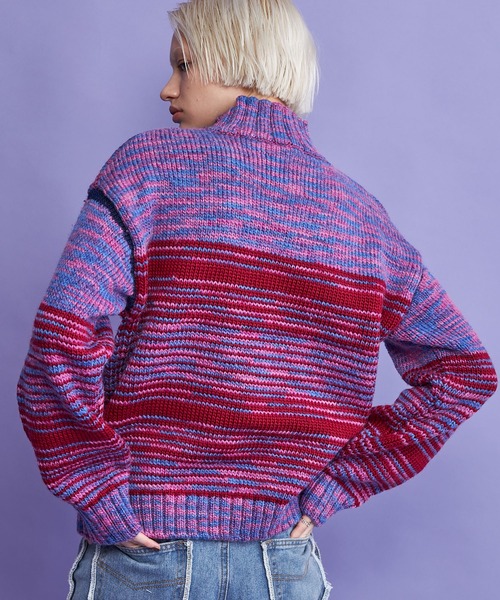 casane(カサネ)の「グラデーションラインニット(ニット/セーター・レディース・グレー/ピンク・FREE)」の5枚目の写真