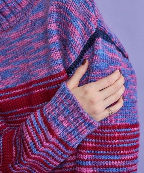 casane(カサネ)の「グラデーションラインニット(ニット/セーター・レディース・グレー/ピンク・FREE)」の13枚目の写真