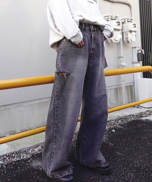 ハイウェスト デニム ルーズ チノパンツ ハイウェスト デニム ルーズ チノパンツ ハイウエストカット