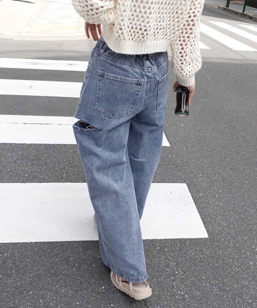 Lots of Love（ロッツオブラブ）の「ハイウエストカットデザインルーズデニムパンツ（デニムパンツ・レディース・ブルー/ブラック・M/L/S）」の17枚目の写真