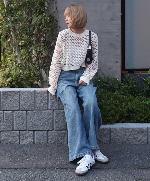 LOHEN ハイウエスト デニム ハイウエストカットデザインルーズデニムパンツ（デニムパンツ）｜Lots