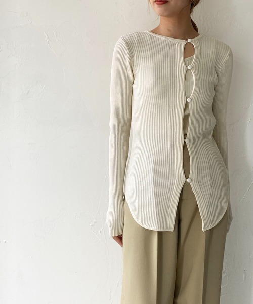 CLEIO（クレイオ）の「【CLEIO】2WAYデザインリブニット（ニット/セーター・レディース・ライトグリーン/グレイッシュベージュ/アイボリー・FREE）」の4枚目の写真