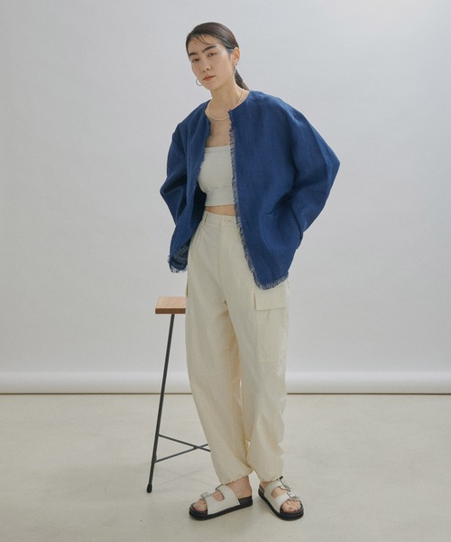Alderney(アルダニー)の「【Alderney(アルダニー)】ブルーシャツジャケット(ノーカラージャケット・レディース・ブルー・X-SMALL)」の3枚目の写真