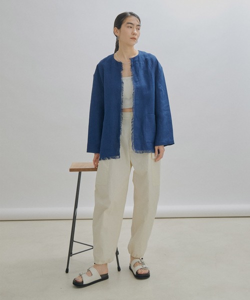 Alderney(アルダニー)の「【Alderney(アルダニー)】ブルーシャツジャケット(ノーカラージャケット・レディース・ブルー・X-SMALL)」の5枚目の写真
