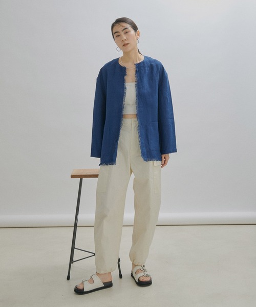 Alderney(アルダニー)の「【Alderney(アルダニー)】ブルーシャツジャケット(ノーカラージャケット・レディース・ブルー・X-SMALL)」の6枚目の写真