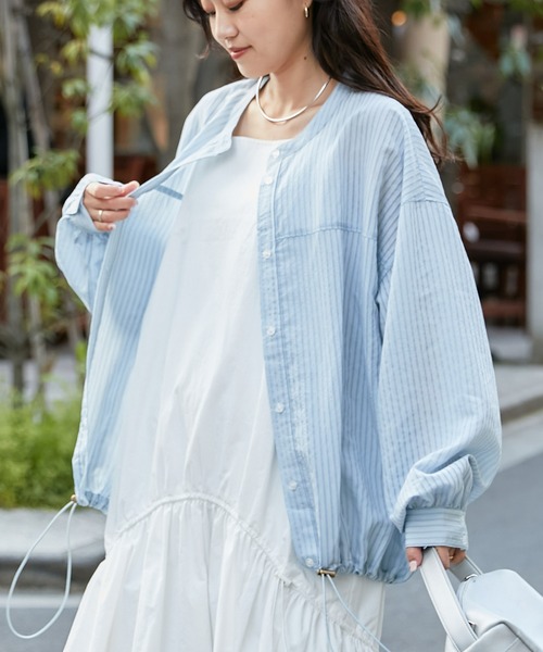 現行✨ティッカ　ストライプ　シャツ　ブラウス　フリーサイズ　ソメロス　青×白 ティッカストライプシャツブラウスフリーサイズソメロス青×白